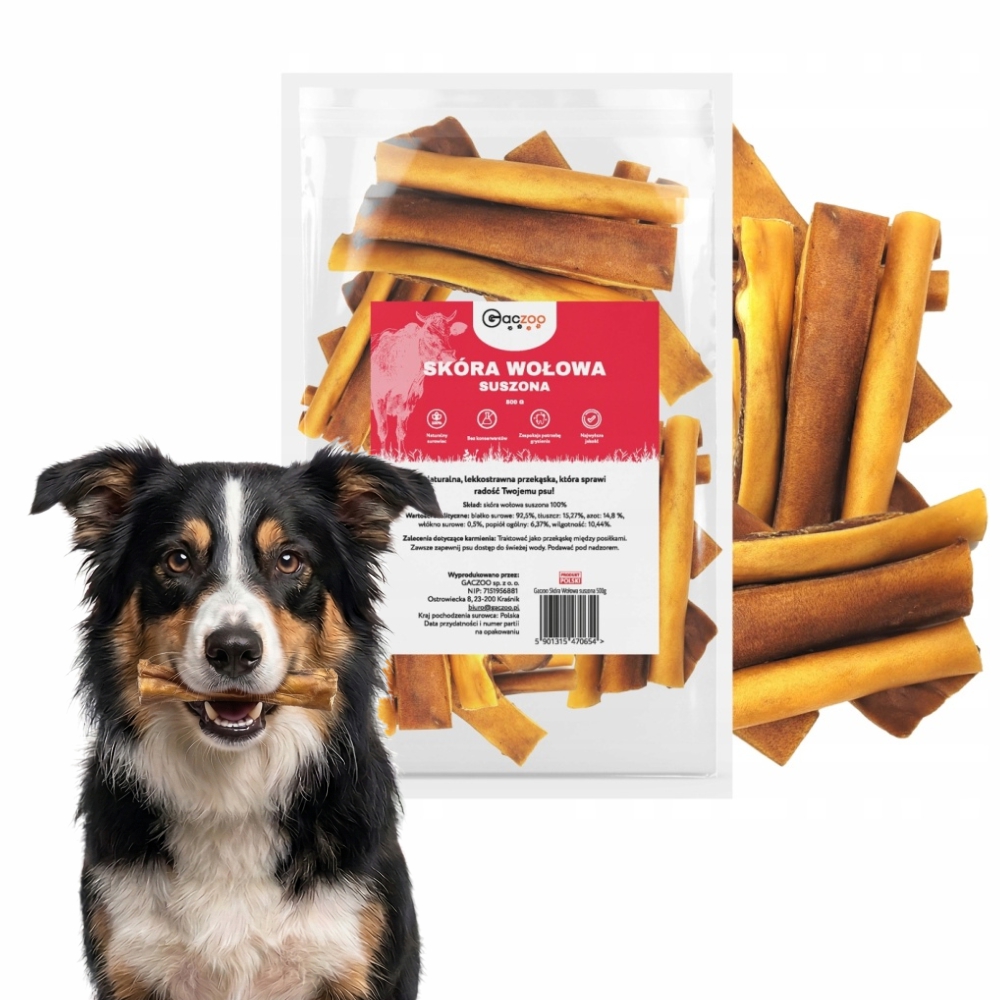 Suszona Skóra Wołowa naturalny przysmak dla psa 500g Gaczoo gryzaki